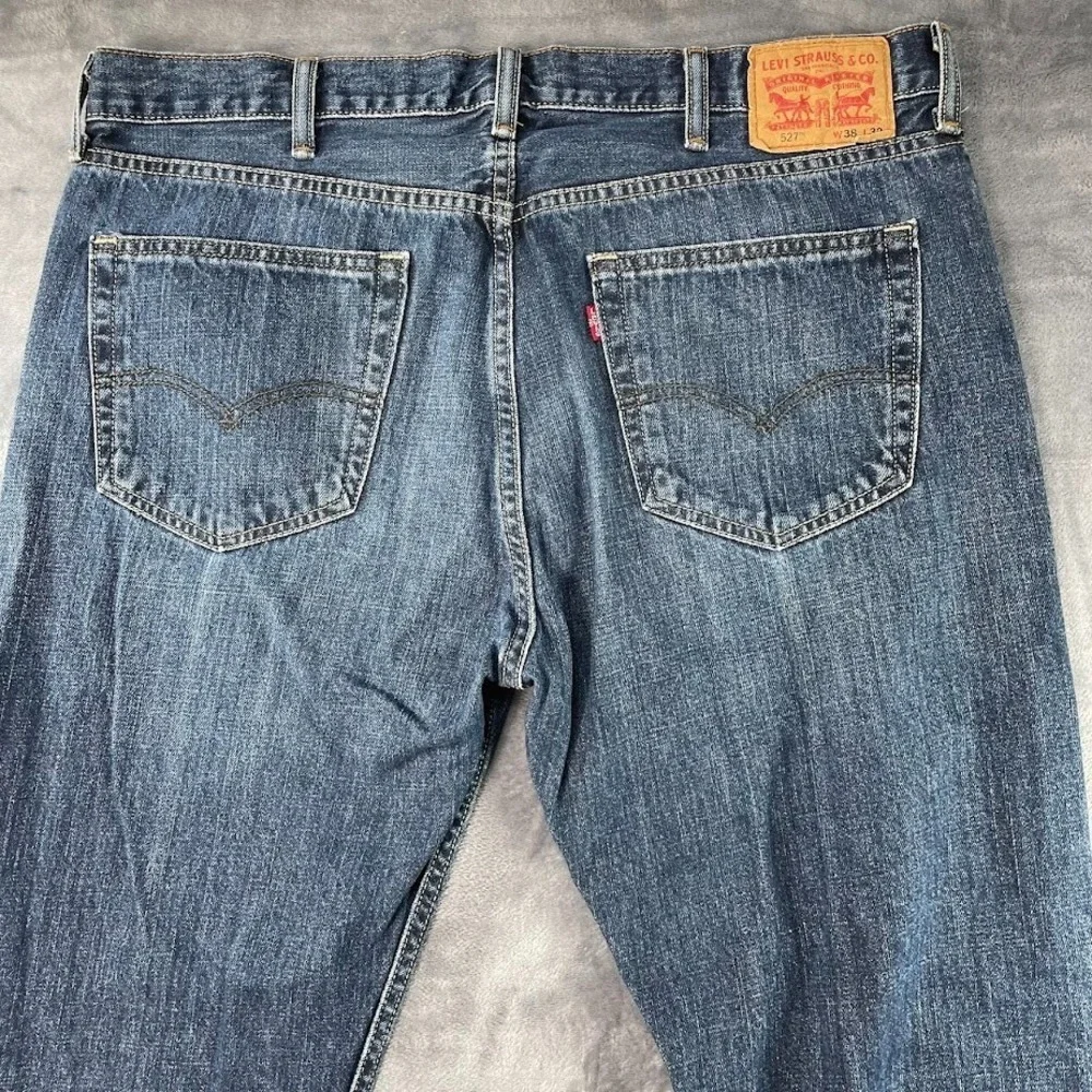 Levi's 527 Boot Cut Jeans Mens Size 38x32 Blue Denim Dark Wash Cotton Cowboy